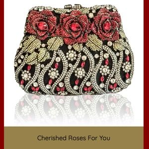 Austrian Crystal Purse Red Roses Gift Wedding